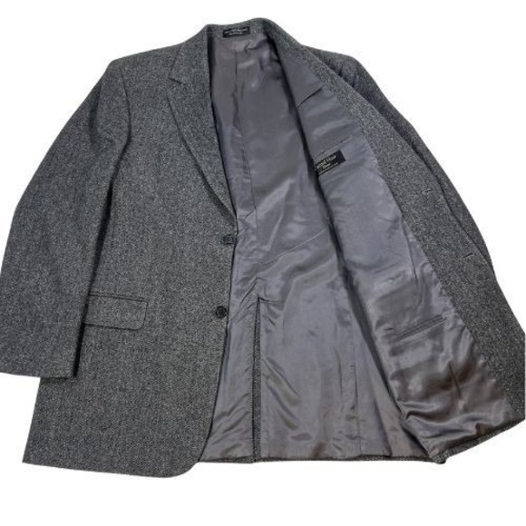 Ron Chereskin Other - Chereskin Camel Hair Blazer Mens Long 44 Gray Herringbone Tweed Coat Jacket